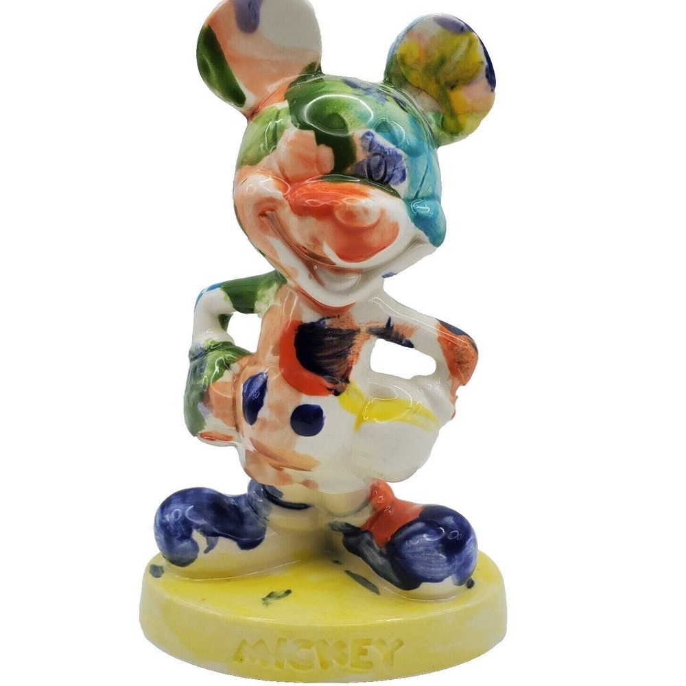 Mickey Mouse Ceramic Figurine Colorful Clown Costume Hand Painted Disney Vintage